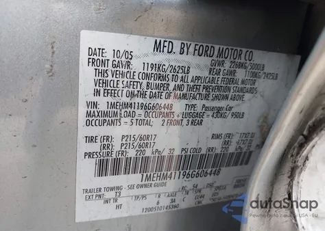 2006 Mercury Montego Luxury из США, поврежденный, VIN 1MEHM41196G606448